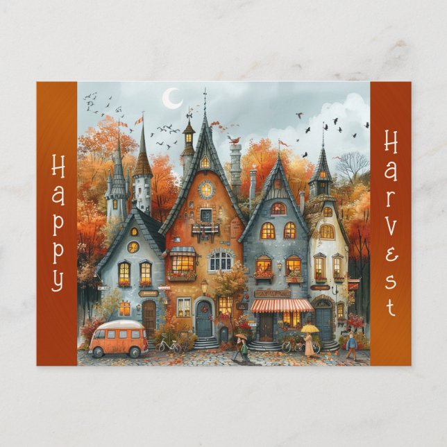 Cartes Pour Fêtes Annuelles Vintage Village d'automne Thanksgiving (Devant)