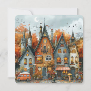 Cartes Pour Fêtes Annuelles Vintage Village d'automne Thanksgiving