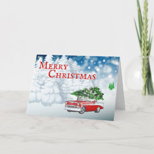 Cartes Pour Fêtes Annuelles Vintage voiture bois Noël arbre de Noël joyaux Noë
