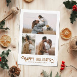 Cartes Pour Fêtes Annuelles Vintage Winter Oranges 3 Photo Collage<br><div class="desc">Ce magnifique carte photo de vacances présente une typographie vintage,  "Happy Holidays,  avec trois modèles photo. Le dos de la carte présente un design vintage d'oranges et de fleurs d'hiver.</div>