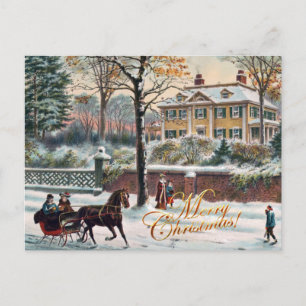 Cartes Pour Fêtes Annuelles Vintage Winter Street Joyeux Noël