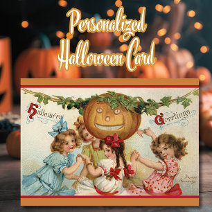 Cartes Pour Fêtes Annuelles Vintages jolies filles avec Citrouille Halloween p
