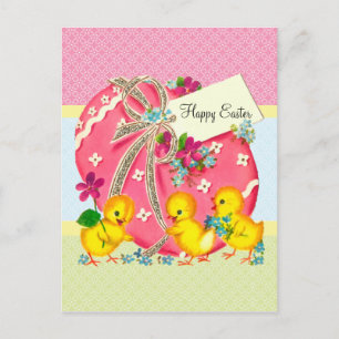 Cartes Pour Fêtes Annuelles Vintages pousses et oeufs de Pâques rose message p