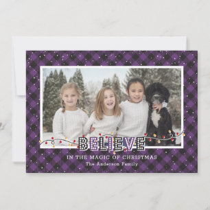 Cartes Pour Fêtes Annuelles Violet Buffalo Plaid Neige Croire Photo