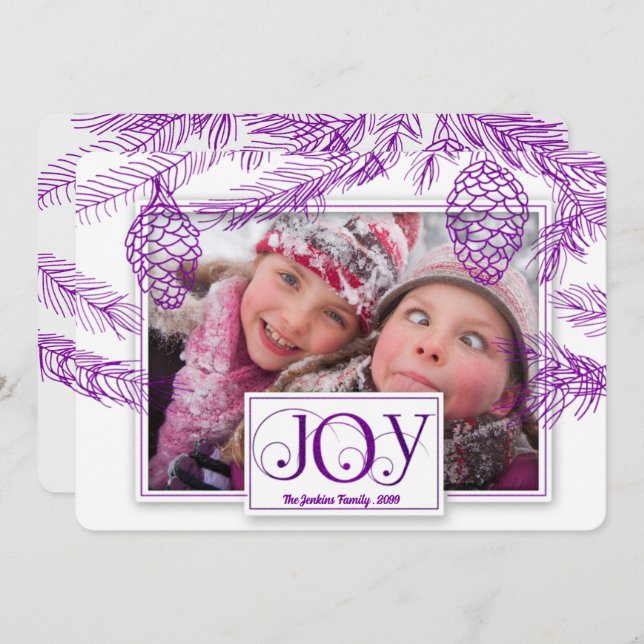 Cartes Pour Fêtes Annuelles Violet Purple Pines Noël Joie Photo (Devant / Derrière)