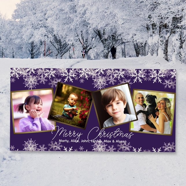 Cartes Pour Fêtes Annuelles Violet Snowflakes Four Photos Famille Noël (Créateur téléchargé)