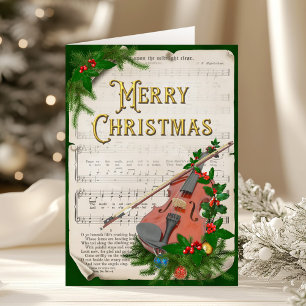 Cartes Pour Fêtes Annuelles Violon de Noël Vintage Partition Musique Élégante