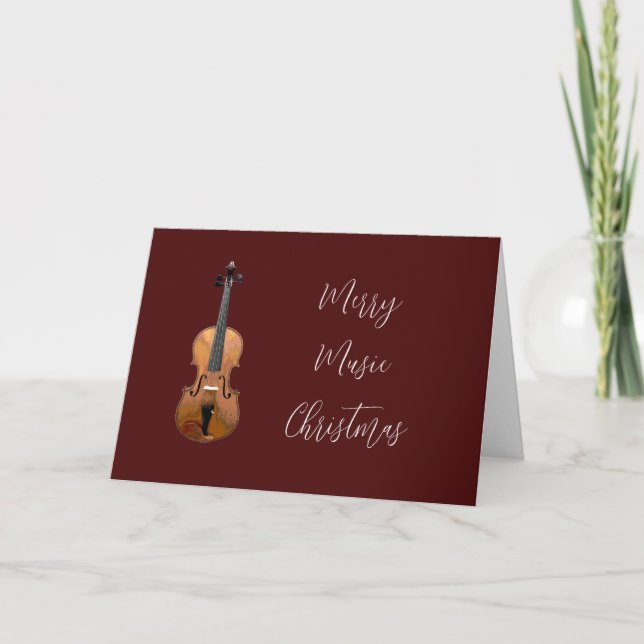 Cartes Pour Fêtes Annuelles Violon Merry Music Noël Élégante Typographie (Devant)
