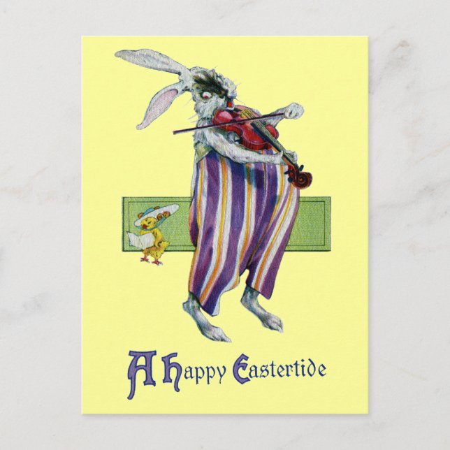 Cartes Pour Fêtes Annuelles Violoniste lapin Vintage Pâques (Devant)