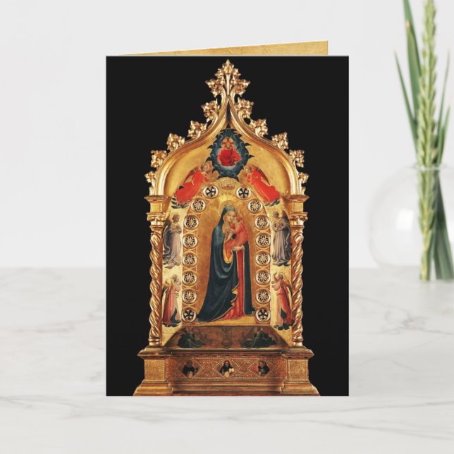 CARTES POUR FÊTES ANNUELLES VIRGIN AVEC ENFANT ET ANGELS OR SACRED ART ICÔNE (Devant)