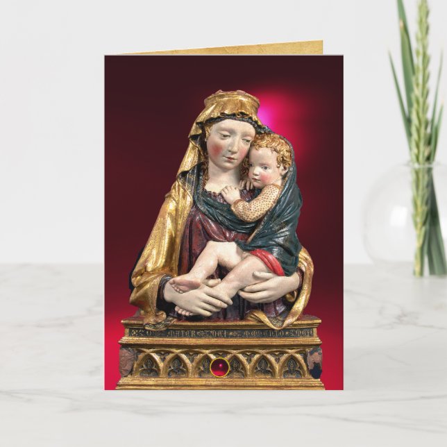 Cartes Pour Fêtes Annuelles VIRGIN AVEC ENFANT, Ruby Rouge voeux de Noël (Devant)