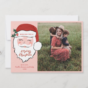 Cartes Pour Fêtes Annuelles Visage Père Noël joyeux   Noël rose   Photo