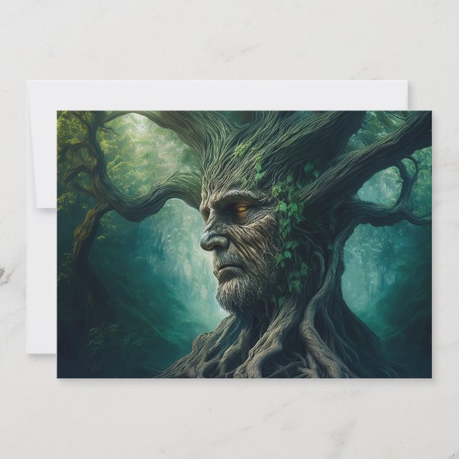 Cartes Pour Fêtes Annuelles Visage sage dans la forêt mystique de l'arbre anti (Devant)