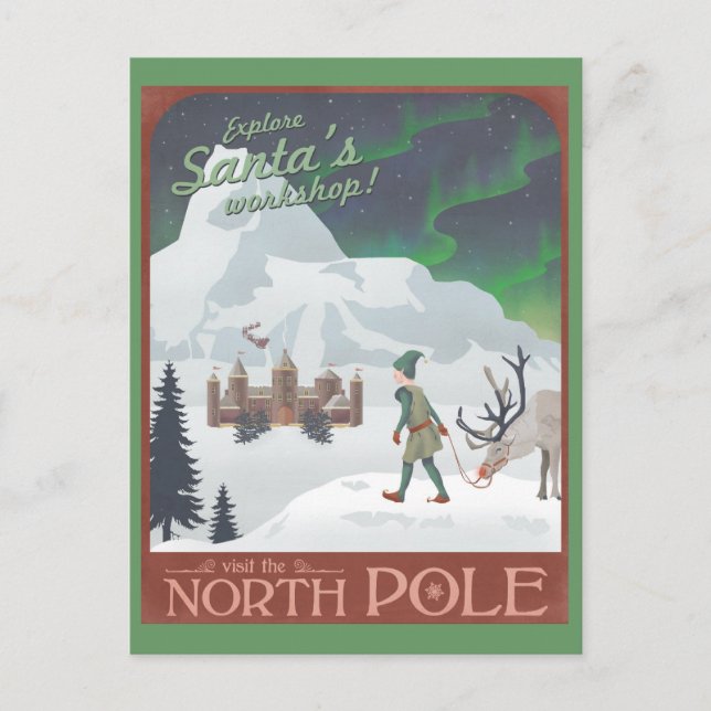 Cartes Pour Fêtes Annuelles Visitez l'atelier de Père Noël au pôle Nord : cart (Devant)
