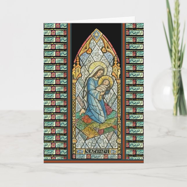 Cartes Pour Fêtes Annuelles Vitraux de Noël Jésus Vierge Marie Religieux (Devant)