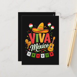 Cartes Pour Fêtes Annuelles Viva Mexico Chapeau Mexicain Maracas 
