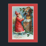 Cartes Pour Fêtes Annuelles "Vive St Nicolas" Noël Vintage<br><div class="desc">Carte de Noël vintage du Père Noël avec un système téléphonique très ancien. Il a un sac de cadeaux sur son épaule et le message de la carte est "Vive St Nicolas".</div>