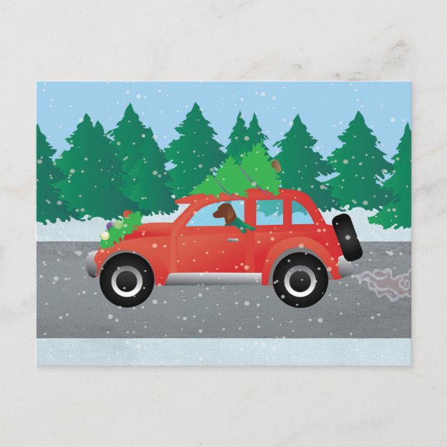 Cartes Pour Fêtes Annuelles Vizsla Chien conduisant une voiture de Noël (Devant)