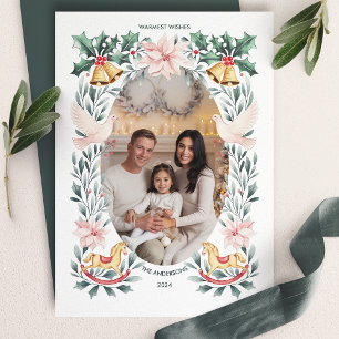 Cartes Pour Fêtes Annuelles Vœux chaleureux Cheval à bascule botanique Noël