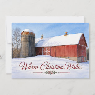 Cartes Pour Fêtes Annuelles Vœux chaleureux de Noël Grange rustique rouge de c