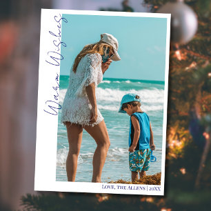 Cartes Pour Fêtes Annuelles Vœux chauds bleus minimaux Deux photos de famille 
