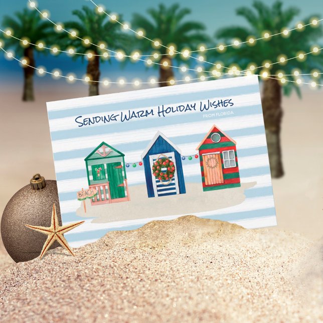 Cartes Pour Fêtes Annuelles Vœux chauds de la plage côtière Cabines de plage V (Créateur téléchargé)