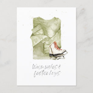 Cartes Pour Fêtes Annuelles Voeux chauds et Hugs Festifs Aquarelle