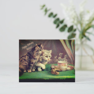 Cartes Pour Fêtes Annuelles Voeux d'anniversaire pour chats de thé vintage  CA