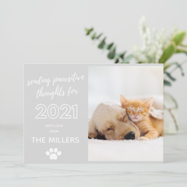 Cartes Pour Fêtes Annuelles vœux de bonne année 2021 pensées pawsitives humour (Debout devant)