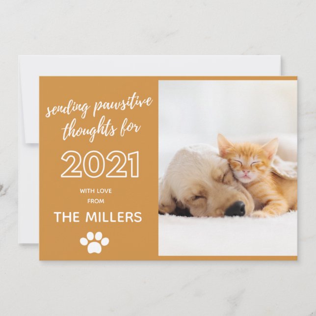 Cartes Pour Fêtes Annuelles vœux de bonne année 2021 pensées pawsitives humour (Devant)
