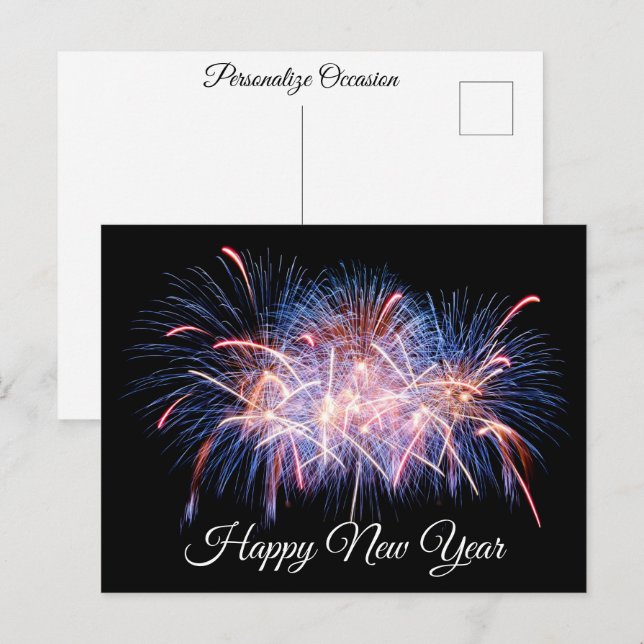 Cartes Pour Fêtes Annuelles Vœux de Bonne Année Affichage de Feux d'Artifice C (Devant / Derrière)