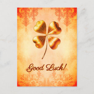 Cartes Pour Fêtes Annuelles Vœux de Bonne Chance de Style Vintage Or Orange Ch