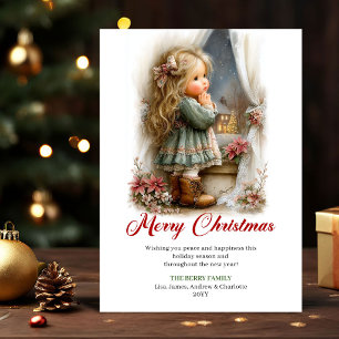 Cartes Pour Fêtes Annuelles Vœux de Fêtes Jolie Petite Fille Scène de Noël