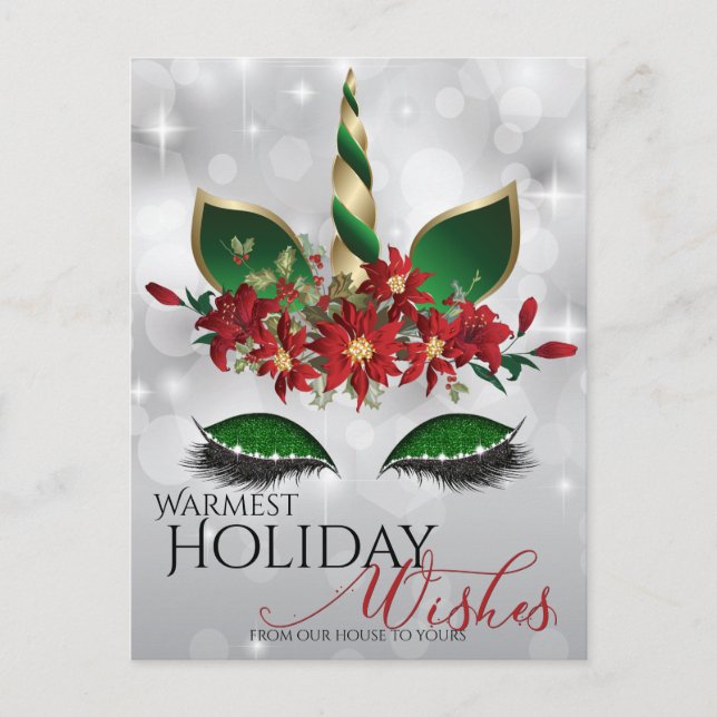 Cartes Pour Fêtes Annuelles Vœux de Fêtes Visage de Licorne Festive (Devant)