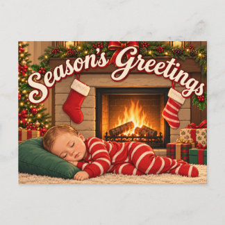 Cartes Pour Fêtes Annuelles Vœux de fin d'année Bûche de Noël Bébé dormant Vac