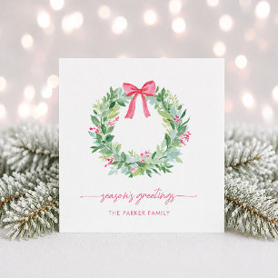 Cartes Pour Fêtes Annuelles Vœux de fin d'année Couronne de Noël et Nœud Rou