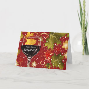 Cartes Pour Fêtes Annuelles Vœux de joyeuses fêtes aux voisins avec du vin 