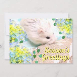 Cartes Pour Fêtes Annuelles Vœux de la saison avec hamster et hydrangeas bleus