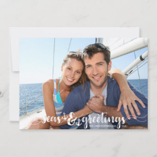 Cartes Pour Fêtes Annuelles Vœux de la saison NAVALE   Ancres   Deux+Photo