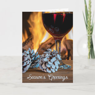 Cartes Pour Fêtes Annuelles Vœux de la saison Vin rouge et pommes de pin