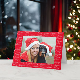 Cartes Pour Fêtes Annuelles Vœux de Noël 3 Photo Mots Répétitifs Rouge Ho