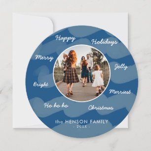 Cartes Pour Fêtes Annuelles Vœux de Noël à l'aquarelle bleue Photo de famille
