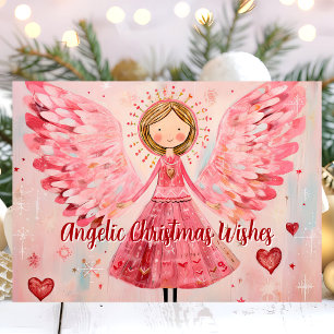 Cartes Pour Fêtes Annuelles Vœux de Noël angéliques Ange rose