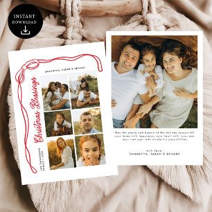 Cartes Pour Fêtes Annuelles Vœux de Noël avec Ruban Famille 6 Photos