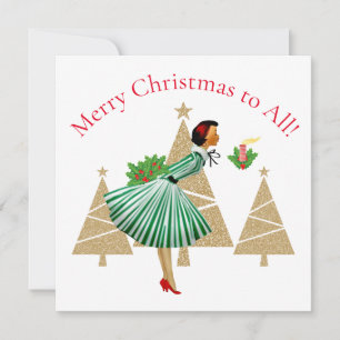 Cartes Pour Fêtes Annuelles Vœux de Noël de dame vintage 1950