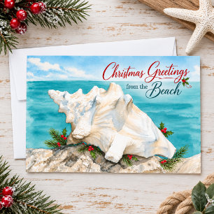 Cartes Pour Fêtes Annuelles Vœux de Noël de la plage côtière coquillage