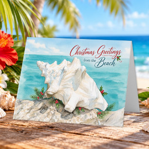 Cartes Pour Fêtes Annuelles Vœux de Noël de la plage côtière coquillage