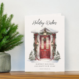 Cartes Pour Fêtes Annuelles Vœux de Noël de porte aquarelle festive