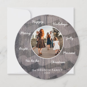 Cartes Pour Fêtes Annuelles Vœux de Noël en bois rustique unique pour photo de