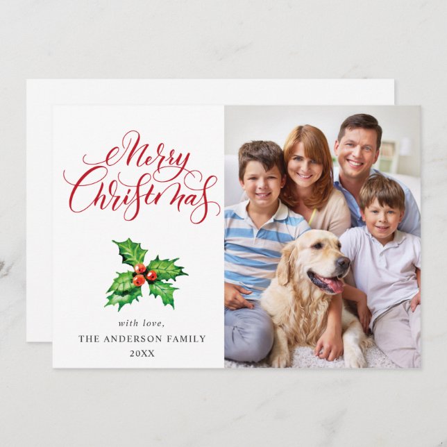 Cartes Pour Fêtes Annuelles Vœux de Noël Fête Baies de Houx Gui (Devant / Derrière)